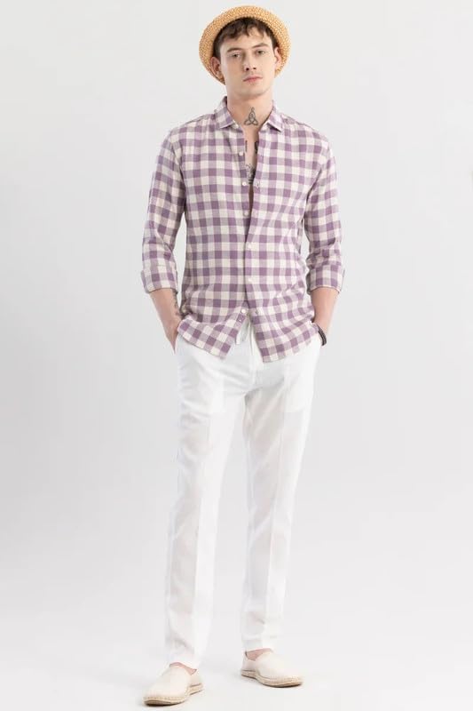 Men's Cotton Casual Printed Checkered Stylish Latest Shirt for Men (Purple; Large)