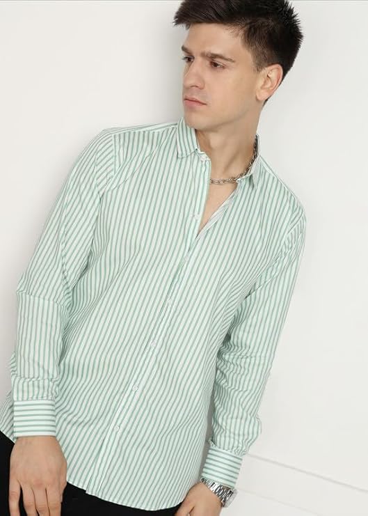 Men's Cotton Casual Printed Striped Stylish Latest Shirt for Men