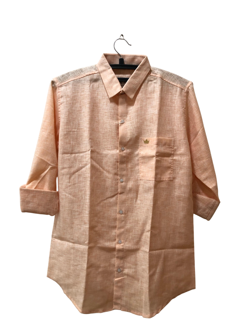 NX Light Peach Textured Cotton Shirt – Roll-Up Sleeve | Subtle Crown Embroidery