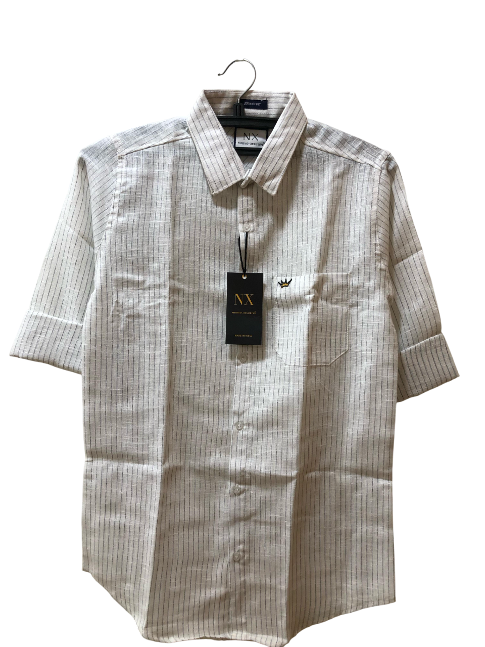 NX Premium Striped Cotton full-Sleeve Shirt โ White & Blue