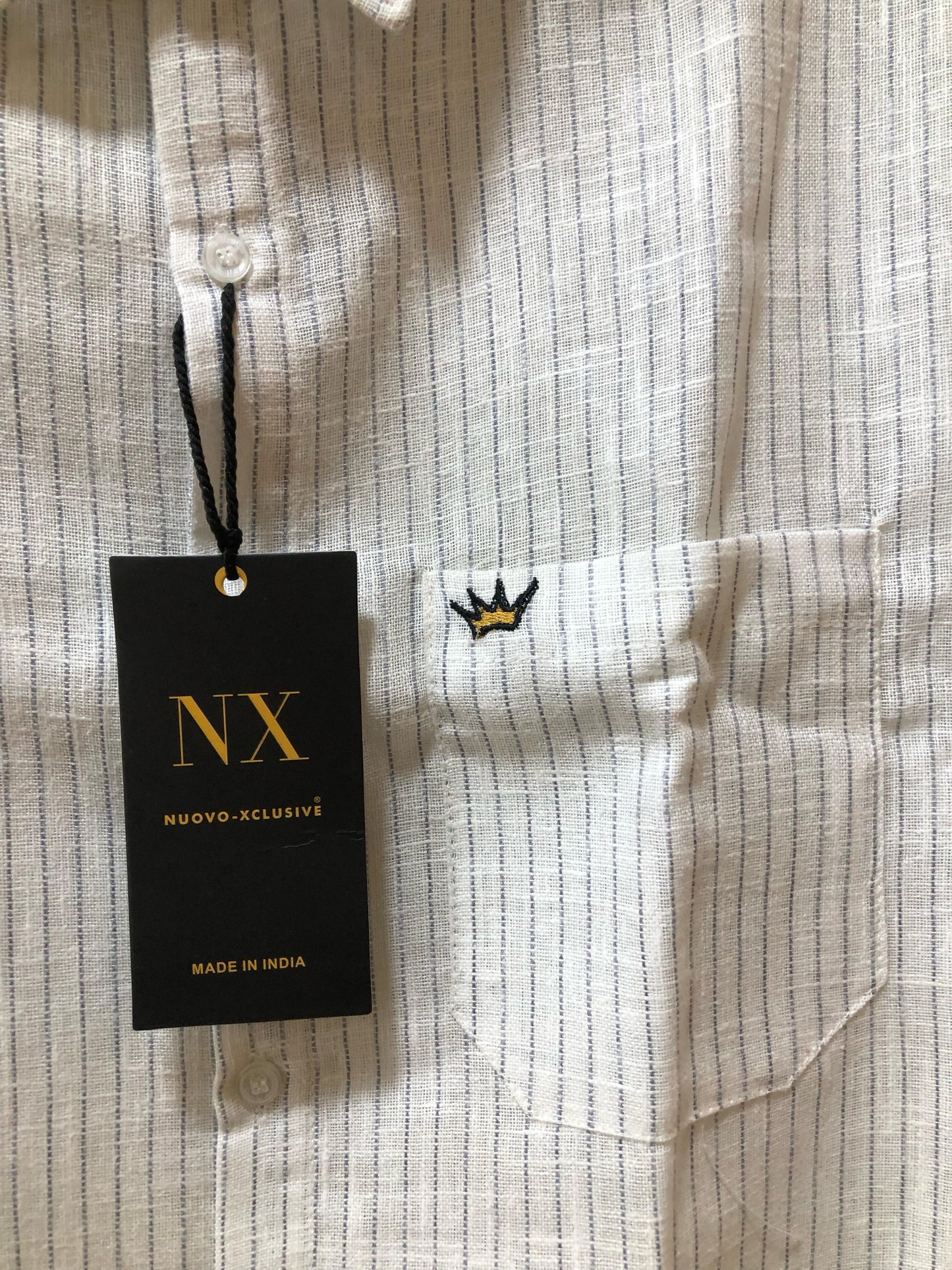 NX Premium Striped Cotton full-Sleeve Shirt โ White & Blue