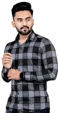 Men’s Lycra Stretch Shirt – Slim Fit Quick Dry Workout Shirt – Moisture Wicking Activewear for Gym, Training, Running Checks
