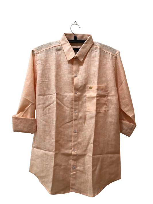NX Light Peach Textured Cotton Shirt – Roll-Up Sleeve | Subtle Crown Embroidery