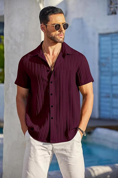 Casual Shirt for Men - Popcorn Style with Spread Collar