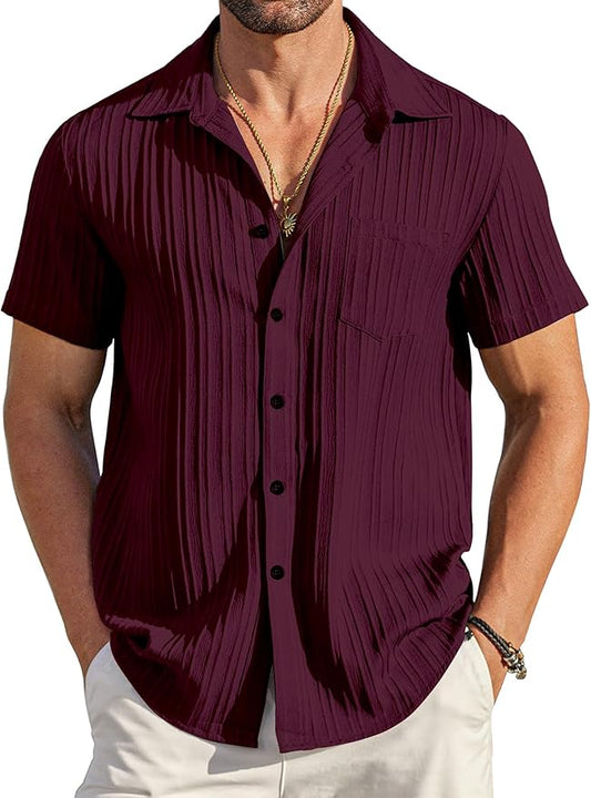Casual Shirt for Men - Popcorn Style with Spread Collar